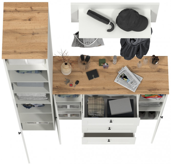 Остин Прихожая 21, белый шагрень/дуб крафт золотой