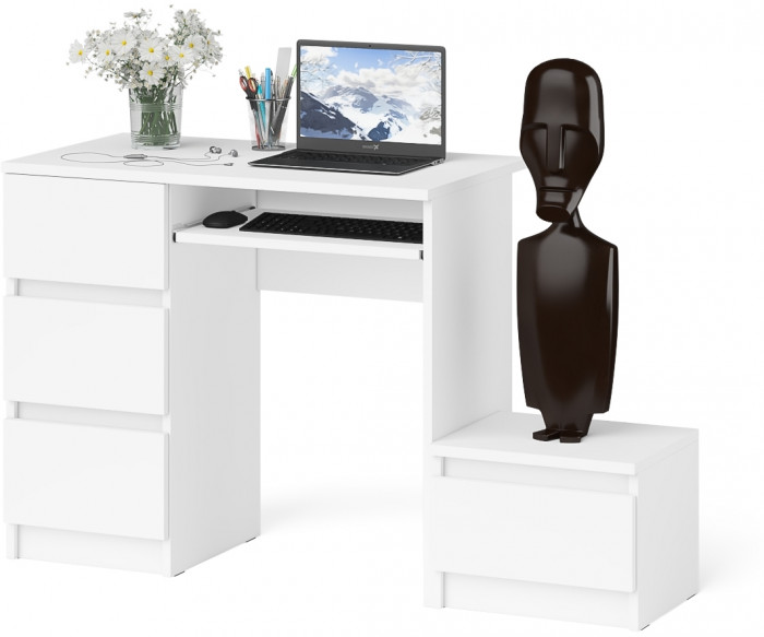 Мори Стол компьютерный МС-6 левый + Тумба ТМП400.1, цвет белый, ШхГхВ 130,4х50х76,6 см., выдвижные ящики слева, НЕ универсальная сборка