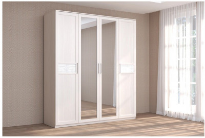 Кэт-4 Шкаф 4 створки/Зеркало (Бодега белая)