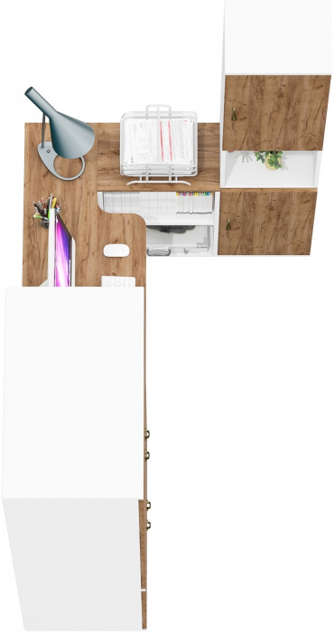 Лидер-8 Шкаф МД 19Б + Стол + Пенал, белый шагрень/крафт золото