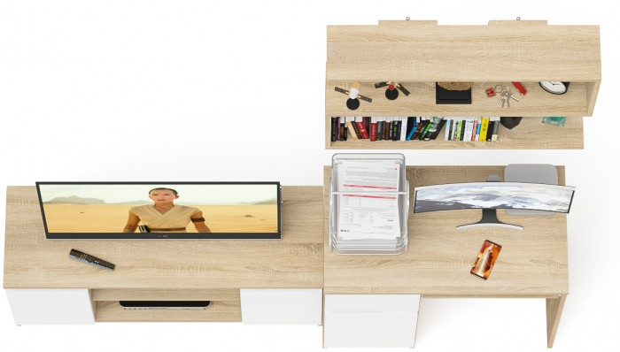 Мори компьютерный стол МС-1 левый + Тумба МТВ1200.1 + Полка 900, дуб сонома/белый