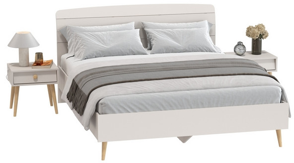 Афина Спальня Кровать 1600 + Две тумбы, цвет кашемир серый, ШхГхВ 164,6х210,2х95,6 + 2х45х37х45 см., сп.м. 1600х2000 мм., б/м, основание есть