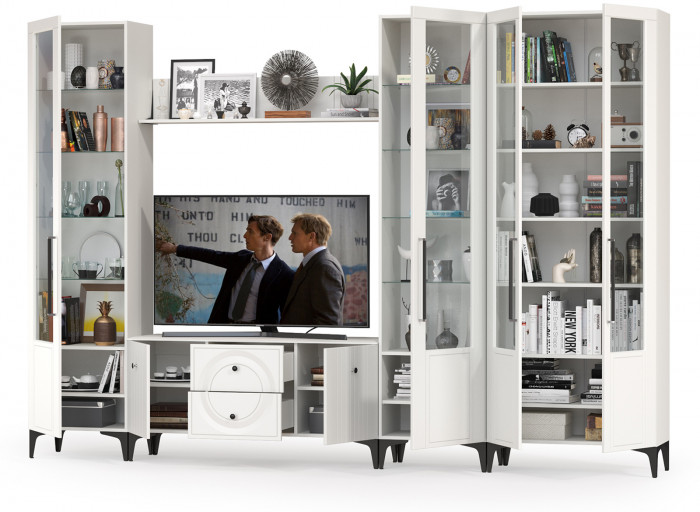 Валенсия Гостиная № 068, ЛДСП белый шагрень/МДФ белый шагрень