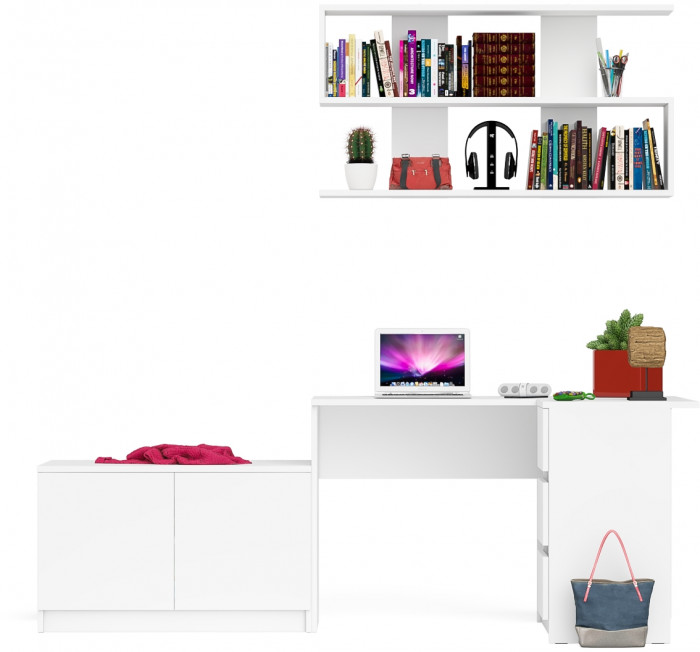 Мори компьютерный стол МС-16 правый + Тумба МА900.1 + Полка 1200, белый