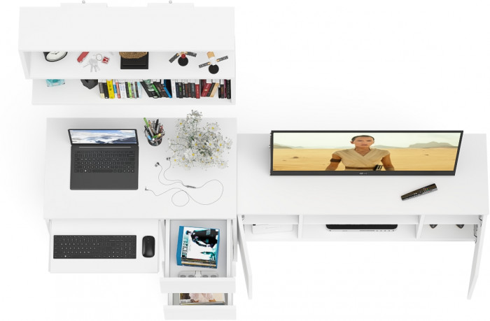 Мори компьютерный стол МС-6 правый + Тумба МТВ1200.1 + Полка 900, белый