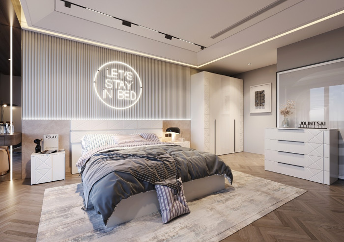 Кровать KING-SIZE 180х200 "Агата" - Белый текстурный/Дуб полярный