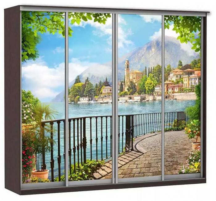 Шкаф купе Модерн 2362х600 4-х дверный 3-х секционный фотопечать №4 венге