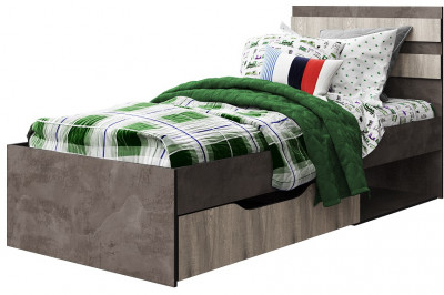 Кровать односпальная 90х200 с ящиком "Лондон" - Оникс/Бетон пайн светлый