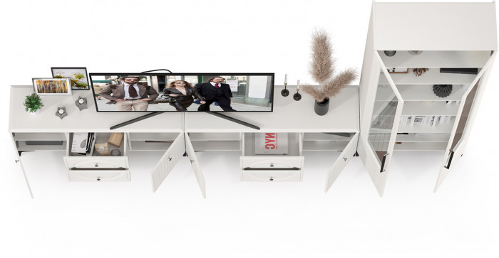 Валенсия Гостиная № 082, цвет ЛДСП белый шагрень/МДФ белый шагрень, ШхГхВ 350,3х38,3х225,2 см., универсальная сборка