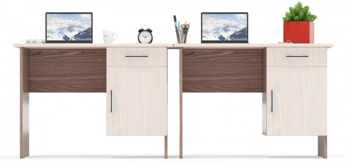Два стола письменных С-МД-1-09, цвет ясень шимо светлый/ясень шимо тёмный, ШхГхВ 210х57х75 см., НЕ универсальная сборка