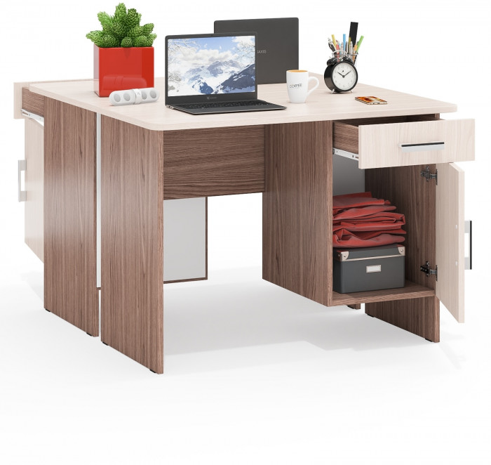 Два стола письменных С-МД-1-09, цвет ясень шимо светлый/ясень шимо тёмный, ШхГхВ 210х57х75 см., НЕ универсальная сборка