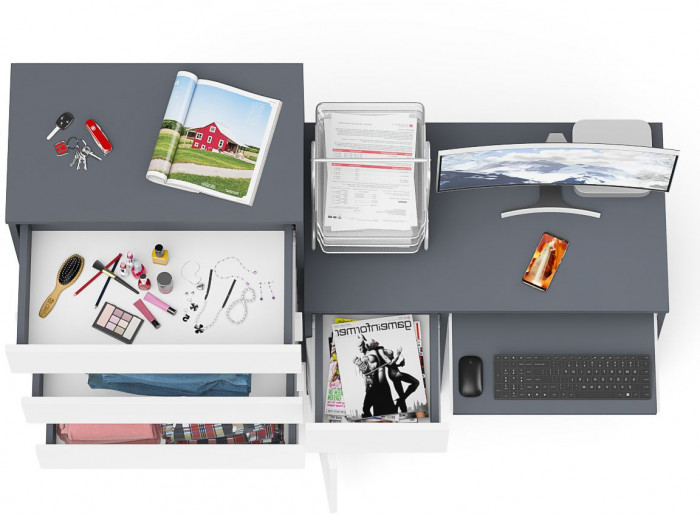 Мори Стол компьютерный МС-1 левый + Комод МК700.5, цвет графит/белый, ШхГхВ 160,4х50х114 см., выдвижной ящик слева, НЕ универсальная сборка