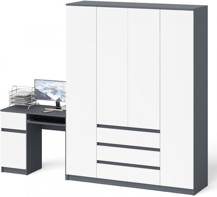 Мори Стол компьютерный МС-1 левый + Шкаф МШ1600.1, цвет графит/белый, ШхГхВ 250,4х50,4х209,6 см., выдвижной ящик слева, НЕ универсальная сборка