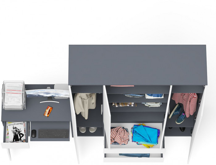 Мори Стол компьютерный МС-1 левый + Шкаф МШ1600.1, цвет графит/белый, ШхГхВ 250,4х50,4х209,6 см., выдвижной ящик слева, НЕ универсальная сборка