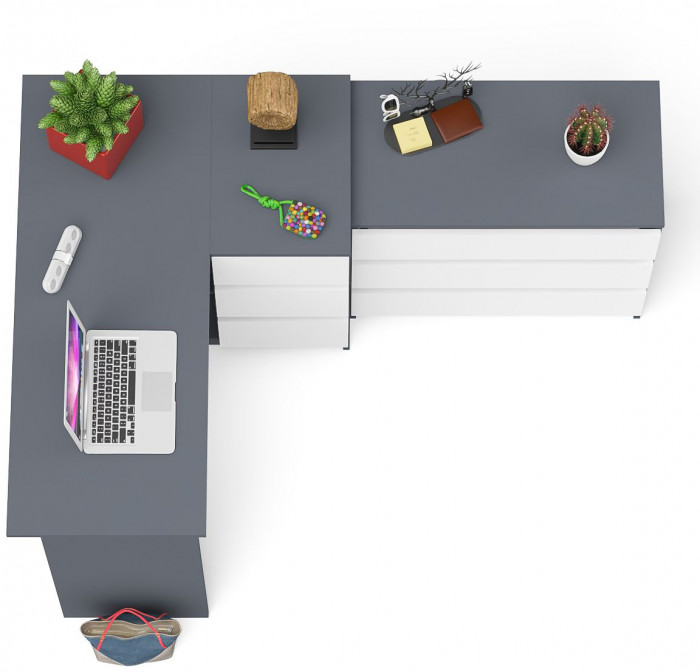 Мори Стол компьютерный МС-16 правый + Комод МК800.1, цвет графит/белый, ШхГхВ 204,8х84,9х76,6 см., выдвижные ящики справа, НЕ универсальная сборка