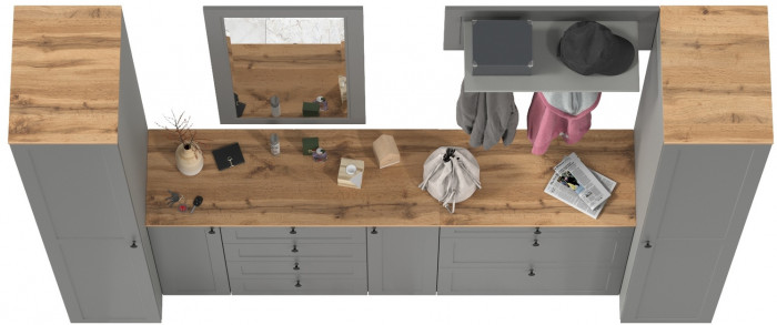 Остин Прихожая 58, цвет серый графит/дуб крафт золотой, ШхГхВ 280х54,3х229,6 см., универсальная сборка