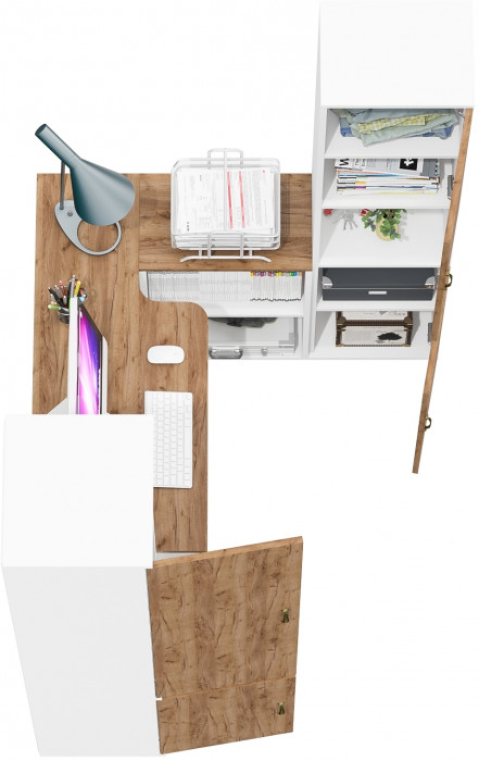 Лидер-8 Пенал МД 21Б + Стол + Пенал, белый шагрень/крафт золото