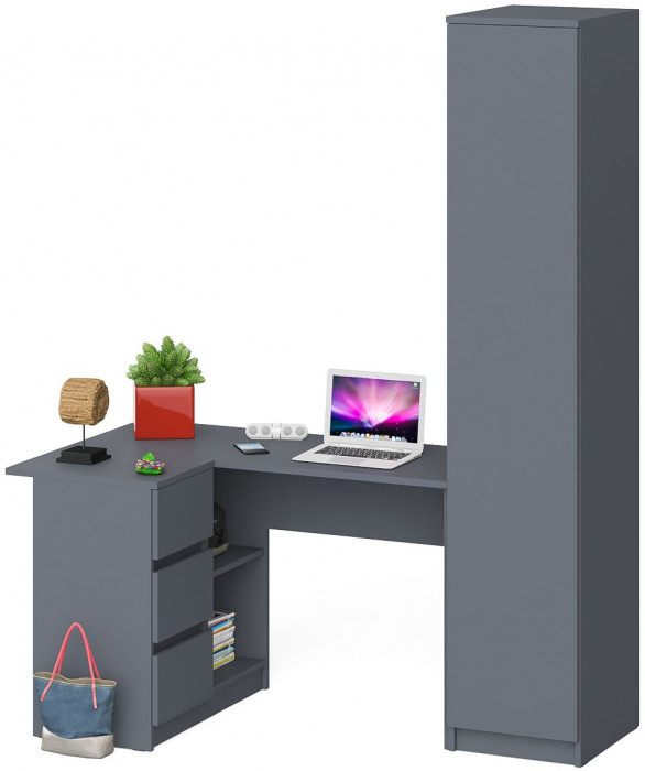 Мори компьютерный стол МС-16 левый + Пенал МШ400.1, графит