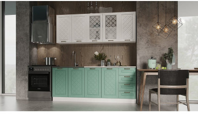 Кухня МДФ Агава 2000 (Акация белая / Мята, Белый)